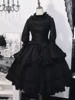 rentrée scolaireRobes gothiques Lolita à volants et n艙uds Noir Noir
