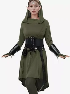 Robe à capuche style Renaissance médiévale pour femme tenue elfique pour Halloween et cosplay