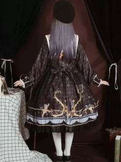 Robe académique Lolita OP bleu manches longues dentelle volante Douce Lolita robe Chic