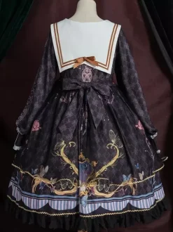 Robe académique Lolita OP bleu manches longues dentelle volante Douce Lolita robe Chic