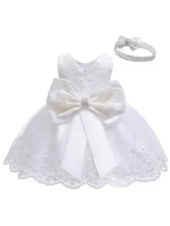 Robe baptême robe cérémonie fille décoré de noeud