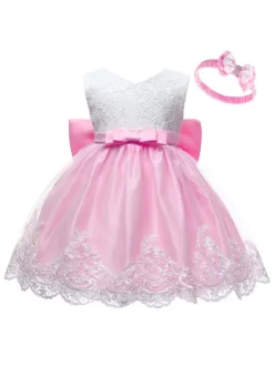 Robe baptême robe cérémonie fille décoré de noeud