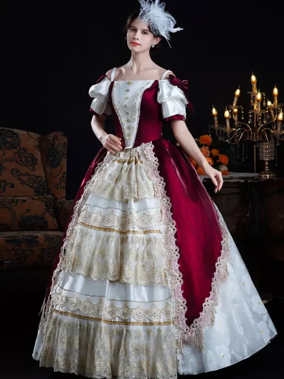 Robe baroque vintage pour femme robe en dentelle champagne à manches courtes