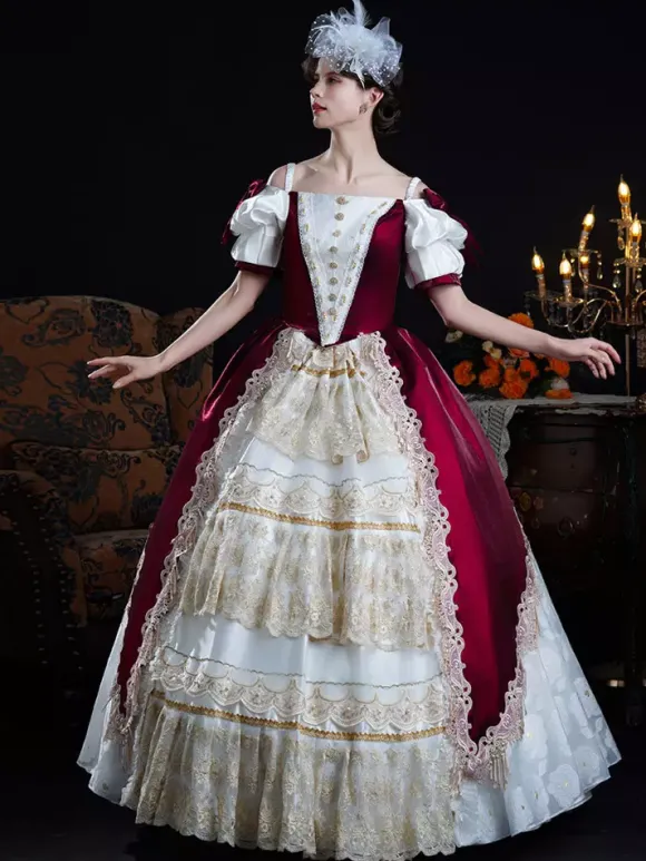 Robe baroque vintage pour femme robe en dentelle champagne à manches courtes