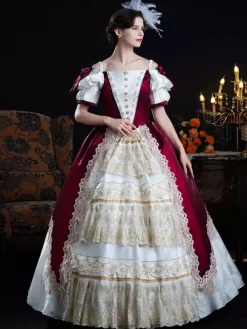 Robe baroque vintage pour femme robe en dentelle champagne à manches courtes