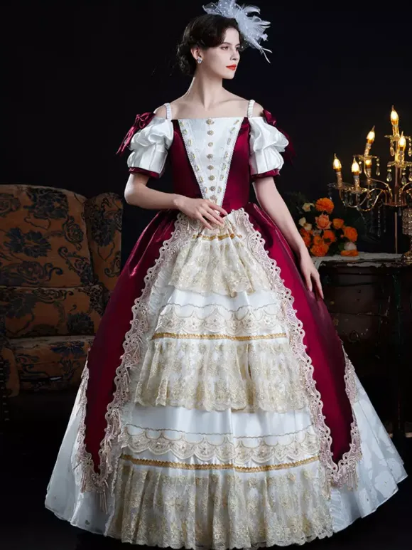 Robe baroque vintage pour femme robe en dentelle champagne à manches courtes