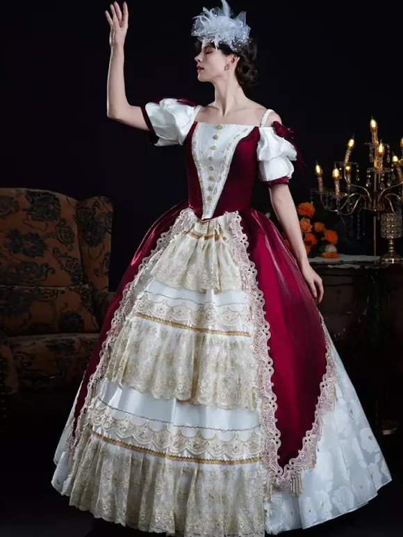 Robe baroque vintage pour femme robe en dentelle champagne à manches courtes