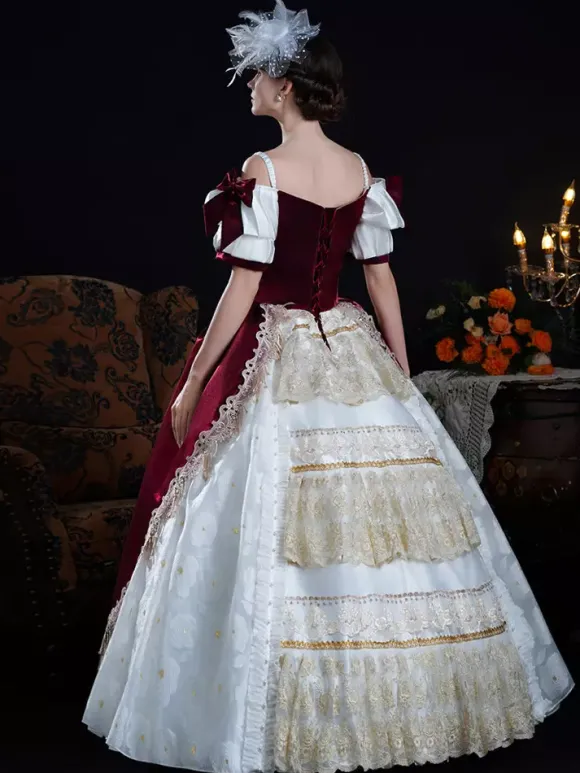Robe baroque vintage pour femme robe en dentelle champagne à manches courtes