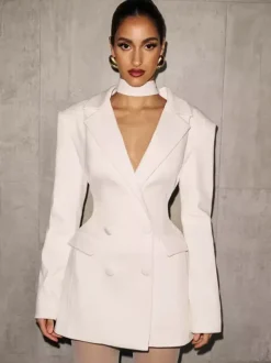 Robe blazer croisée avec foulard pour femme 2026
