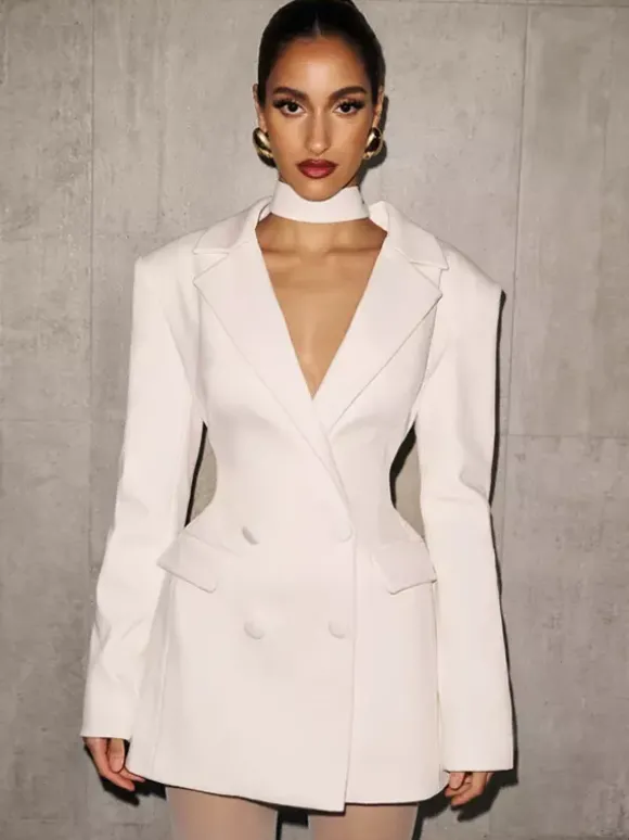 Robe blazer croisée avec foulard pour femme 2026