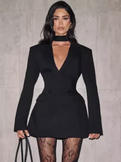 Robe blazer croisée avec foulard pour femme 2026