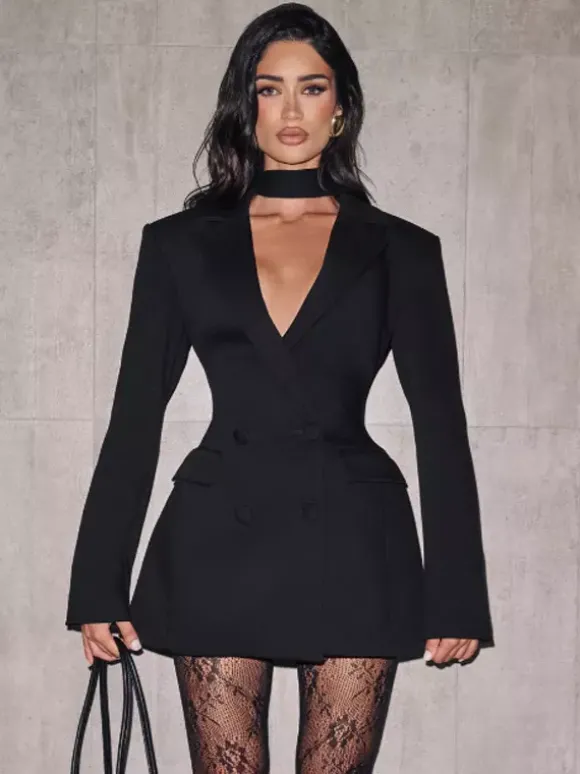 Robe blazer croisée avec foulard pour femme 2026