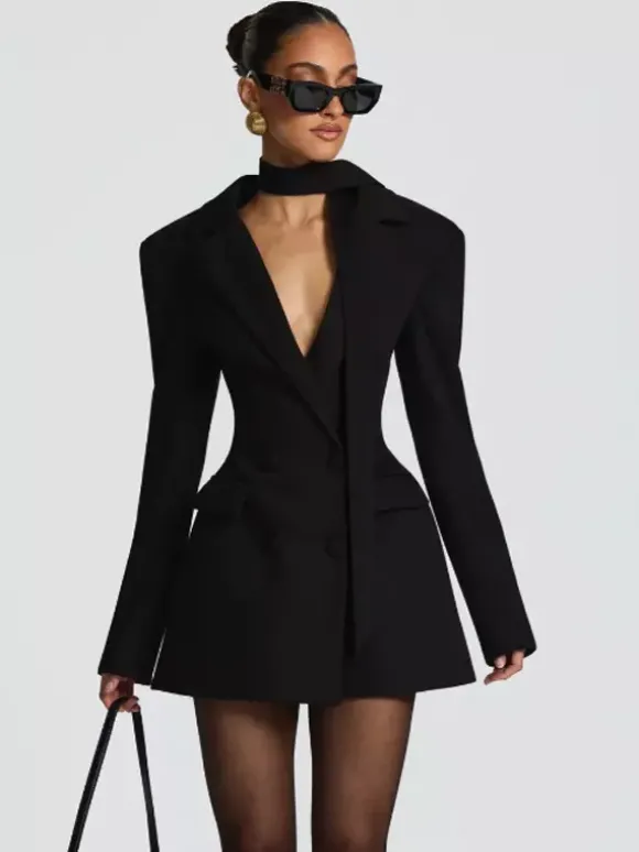 Robe blazer croisée avec foulard pour femme 2026