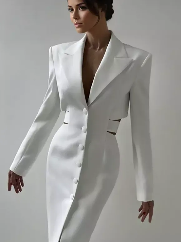 Robe blazer découpée à manches longues robe mi-longue de printemps pour femmes 2026