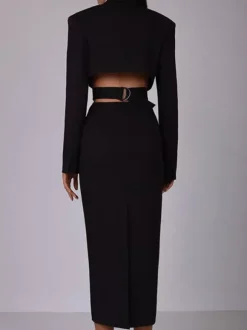 Robe blazer découpée à manches longues robe mi-longue de printemps pour femmes 2026