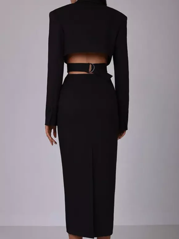 Robe blazer découpée à manches longues robe mi-longue de printemps pour femmes 2026