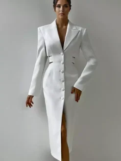 Robe blazer découpée à manches longues robe mi-longue de printemps pour femmes 2026