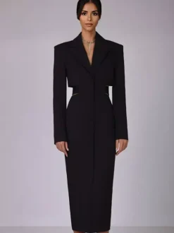 Robe blazer découpée à manches longues robe mi-longue de printemps pour femmes 2026