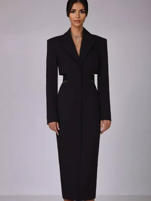 Robe blazer découpée à manches longues robe mi-longue de printemps pour femmes 2026