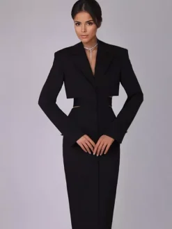 Robe blazer découpée à manches longues robe mi-longue de printemps pour femmes 2026