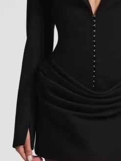 Robe blazer mini moulante à manches longues froncées et revers cranté pour femme 2026