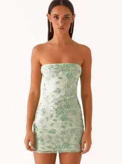 Robe bustier mini à sequins et fleurs pour femme - Robe tube élégante et moulante - Idéale pour une soirée cocktail estivale 2026