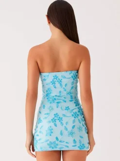 Robe bustier mini à sequins et fleurs pour femme - Robe tube élégante et moulante - Idéale pour une soirée cocktail estivale 2026