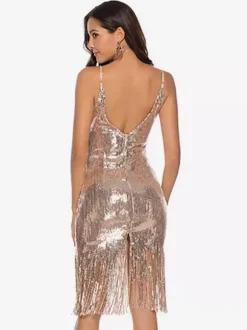 Robe Charleston Robe Année 20 Robe de Soirée Années 1920 robes flapper Great Gatsby femmes frange col en V costumes vintage robe Déguisements Halloween