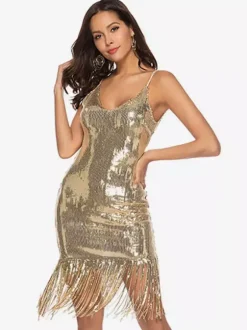 Robe Charleston Robe Année 20 Robe de Soirée Années 1920 robes flapper Great Gatsby femmes frange col en V costumes vintage robe Déguisements Halloween