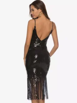 Robe Charleston Robe Année 20 Robe de Soirée Années 1920 robes flapper Great Gatsby femmes frange col en V costumes vintage robe Déguisements Halloween