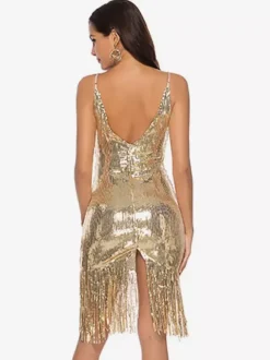 Robe Charleston Robe Année 20 Robe de Soirée Années 1920 robes flapper Great Gatsby femmes frange col en V costumes vintage robe Déguisements Halloween