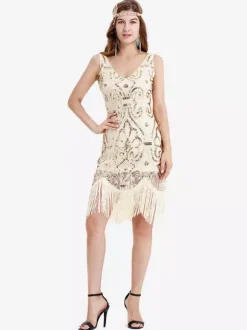 Robe charleston robe vintage 1920s Costume Gatsby Robe sequin abricot Déguisements Halloween