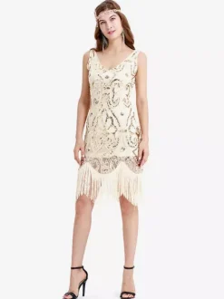 Robe charleston robe vintage 1920s Costume Gatsby Robe sequin abricot Déguisements Halloween