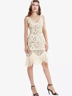 Robe charleston robe vintage 1920s Costume Gatsby Robe sequin abricot Déguisements Halloween