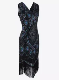 Robe charleston robe vintage 1920s Costume Gatsby Robe Flapper Noir Glands Costume Vintage Déguisements Halloween