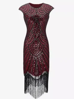 Robe charleston robe vintage 1920s Costume Gatsby Robe rétro à pailllete Déguisements Halloween Bourgogne