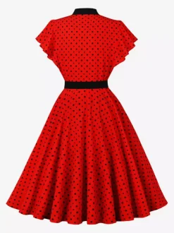 Robe chemise à pois avec ceinture et lien manches flottantes robe mi-longue vintage pour femme 2026