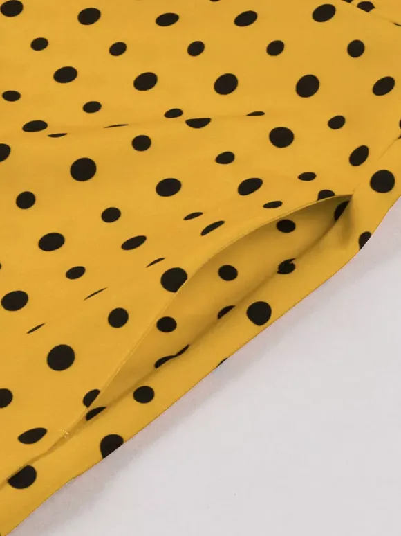 Robe chemise à pois avec ceinture et lien manches flottantes robe mi-longue vintage pour femme 2026