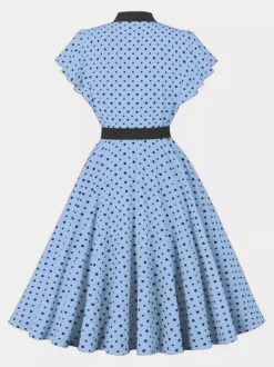 Robe chemise à pois avec ceinture et lien manches flottantes robe mi-longue vintage pour femme 2026