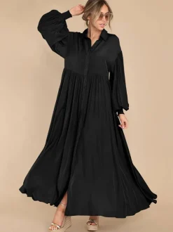 Robe chemise maxi bohème pour femme - Robe fluide décontractée à manches bouffantes - Tenue d'été pour les vacances à la plage et les soirées 2026