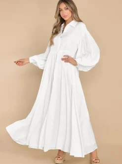Robe chemise maxi bohème pour femme - Robe fluide décontractée à manches bouffantes - Tenue d'été pour les vacances à la plage et les soirées 2026