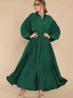 Robe chemise maxi bohème pour femme - Robe fluide décontractée à manches bouffantes - Tenue d'été pour les vacances à la plage et les soirées 2026