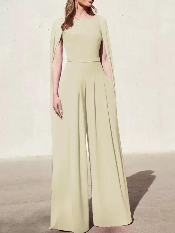 Robe cocktail mariage combinaison de soirée col rond zip sur dos cape longue