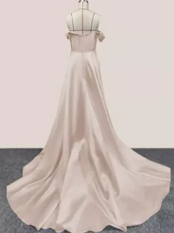 Robe cocktail mariage robe de soirée en satin hors des épaules zip sur dos