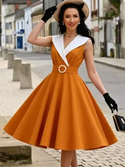 Robe cocktail swing vintage années 1950 sans manches taille moyenne style rétro