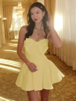 Robe Coquette à n艙ud pour femme - Robe mini bustier en forme de c艙ur - Idéale pour une fête d'anniversaire d'été 2026