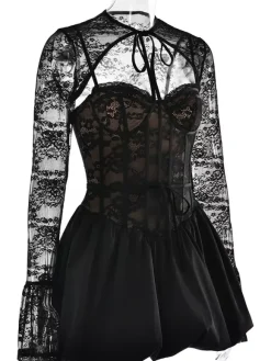 Robe corset en dentelle noire avec boléro amovible Robe mini bouffante de fête d'anniversaire pour femme 2026