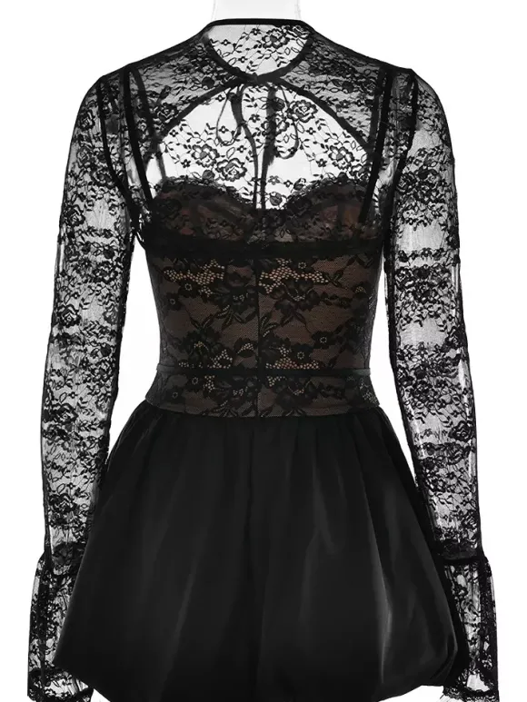 Robe corset en dentelle noire avec boléro amovible Robe mini bouffante de fête d'anniversaire pour femme 2026