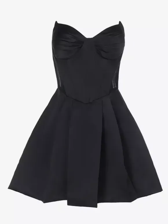 Robe corset en satin pour femme - Robe noire gothique bustier c艙ur sans manches à baleines - Idéale pour une fête d'anniversaire d'été 2026
