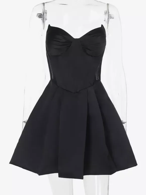 Robe corset en satin pour femme - Robe noire gothique bustier c艙ur sans manches à baleines - Idéale pour une fête d'anniversaire d'été 2026